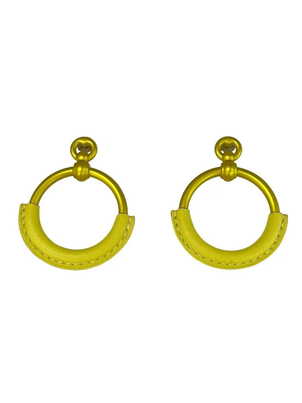 Hermes Earrings Loop PM Leather Yellow
